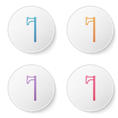 Beyaz arkaplanda izole edilmiş renkli Ortaçağ balta simgesi. Savaş baltası, cellat baltası. Ortaçağ silahı. Simgeleri daire düğmelerine ayır. Vektör İllüstrasyonu