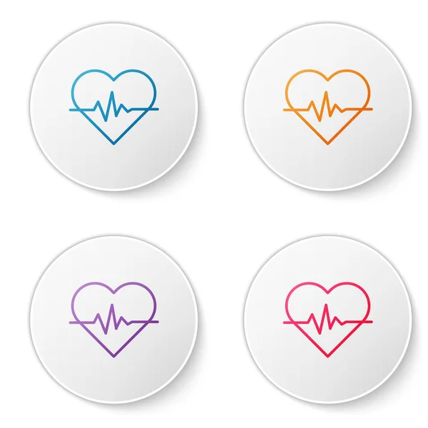 Color line Heart rate icon isolated on white background. Heartbeat sign. Heart pulse icon. Cardiogram icon. Set icons in circle buttons. Vector Illustration — Stock Vector