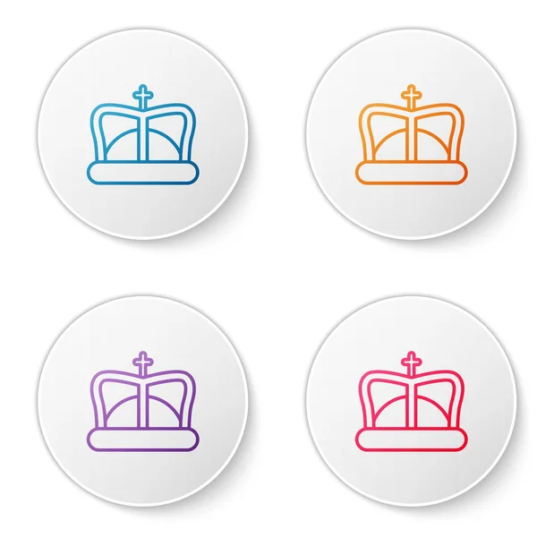 Linha de cores Rei ícone da coroa isolado no fundo branco. Definir ícones em botões de círculo. Ilustração vetorial — Vetor de Stock