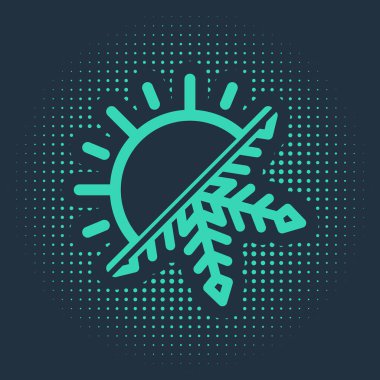 Yeşil Sıcak ve Soğuk sembolü. Mavi arkaplanda güneş ve kar tanesi ikonu izole edildi. Kış ve yaz sembolü. Soyut çember rastgele noktalar. Vektör İllüstrasyonu