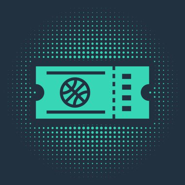 Yeşil basketbol bileti ikonu mavi arka planda izole edildi. Soyut çember rastgele noktalar. Vektör İllüstrasyonu