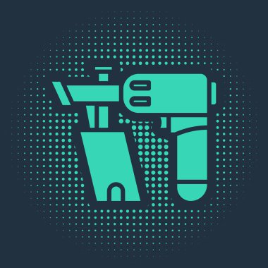 Mavi arka planda yeşil çivi tabancası simgesi izole edildi. Soyut çember rastgele noktalar. Vektör İllüstrasyonu