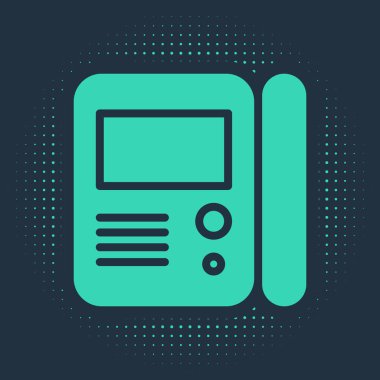 Yeşil Ev dahili iletişim sistemi simgesi mavi arkaplanda izole edildi. Soyut çember rastgele noktalar. Vektör İllüstrasyonu