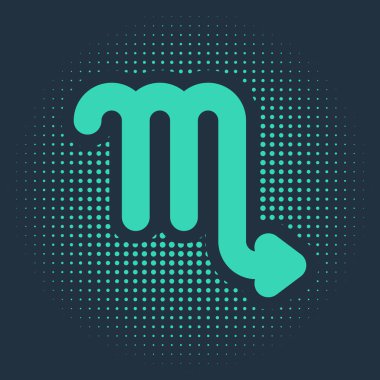 Yeşil Akrep burcu simgesi mavi arkaplanda izole edildi. Astrolojik yıldız falı koleksiyonu. Soyut çember rastgele noktalar. Vektör İllüstrasyonu