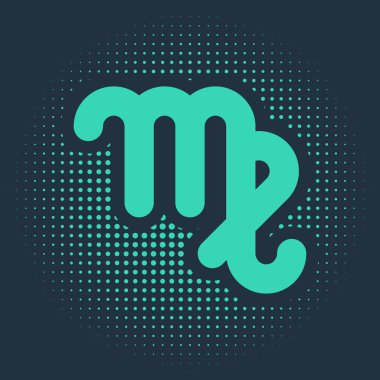 Mavi arka planda yeşil başak burcu simgesi izole edildi. Astrolojik yıldız falı koleksiyonu. Soyut çember rastgele noktalar. Vektör İllüstrasyonu