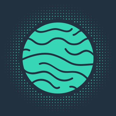 Yeşil Gezegen Venüs simgesi mavi arkaplanda izole edildi. Soyut çember rastgele noktalar. Vektör İllüstrasyonu