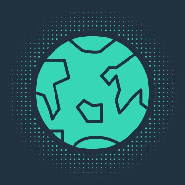 Yeşil Gezegen Dünya simgesi mavi arkaplanda izole edildi. Soyut çember rastgele noktalar. Vektör İllüstrasyonu