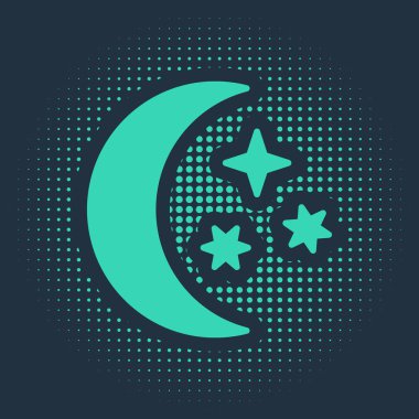 Yeşil Ay ve yıldızlar mavi arkaplanda izole edilmiş. Soyut çember rastgele noktalar. Vektör İllüstrasyonu