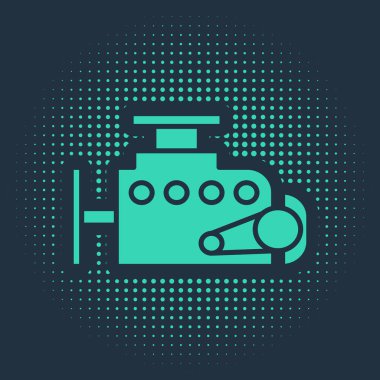 Mavi arka planda yeşil araba motor simgesi izole edildi. Soyut çember rastgele noktalar. Vektör İllüstrasyonu