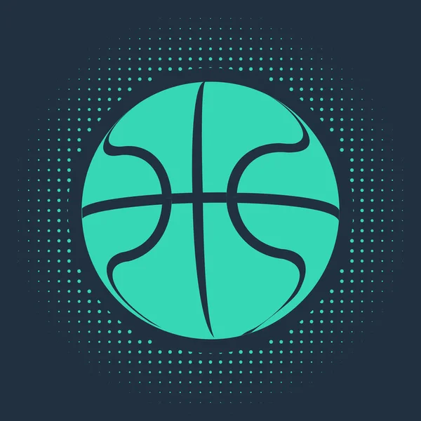 Πράσινο εικονίδιο μπάλα του μπάσκετ απομονώνονται σε μπλε φόντο. Αθλητικό σύμβολο. Αφηρημένες τυχαίες τελείες. Εικονογράφηση διανύσματος — Διανυσματικό Αρχείο