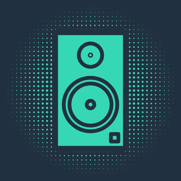 Green Stereo speaker icon isolated on blue background. Sound system speakers. Music icon. Musical column speaker bass equipment. Abstract circle random dots. Vector Illustration — Stock Vector