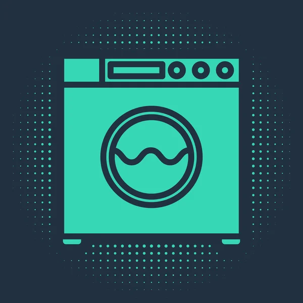 Green Washer εικόνα απομονώνονται σε μπλε φόντο. Εικονίδιο πλυντηρίου. Πλυντήριο ρούχων - πλυντήριο ρούχων. Σύμβολο οικιακής συσκευής. Αφηρημένες τυχαίες τελείες. Εικονογράφηση διανύσματος — Διανυσματικό Αρχείο