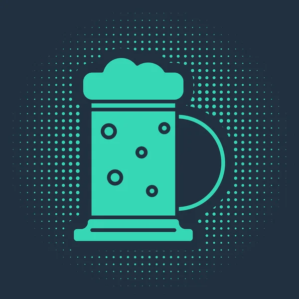 Zelený dřevěný pivní hrnek ikona izolované na modrém pozadí. Abstraktní kruh náhodných teček. Vektorová ilustrace — Stockový vektor