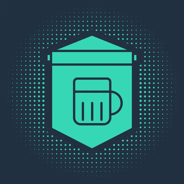 Green Street signboard with glass of beer icon isolated on blue background. Suitable for advertisements bar, cafe, pub, restaurant. Abstract circle random dots. Vector Illustration — 스톡 벡터