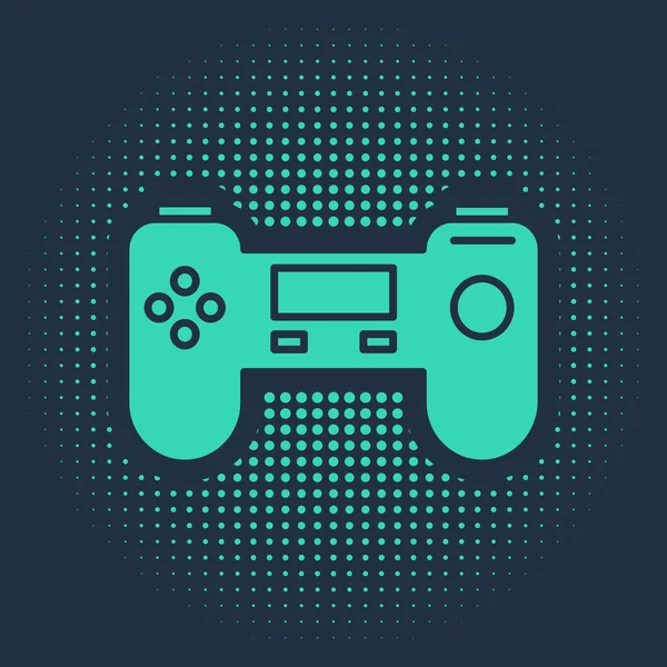 Zielona ikona Gamepad odizolowana na niebieskim tle. Kontroler gry. Abstrakcyjne kółko przypadkowych kropek. Ilustracja wektora — Wektor stockowy