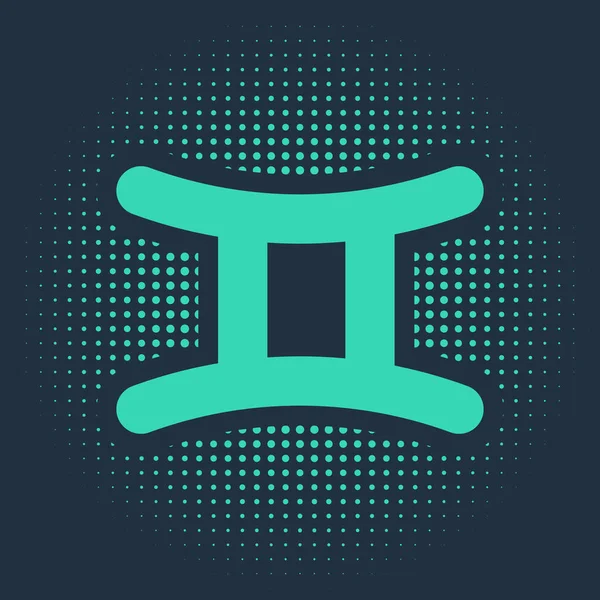 Green Gemini zodiac sign icon isolated on blue background. Astrological horoscope collection. Abstract circle random dots. Vector Illustration — 스톡 벡터