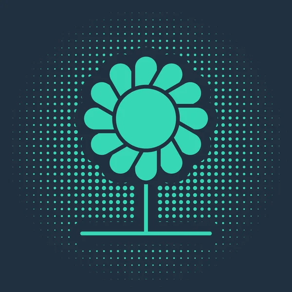 Green Flower icon isolated on blue background. Abstract circle random dots. Vector Illustration — 스톡 벡터