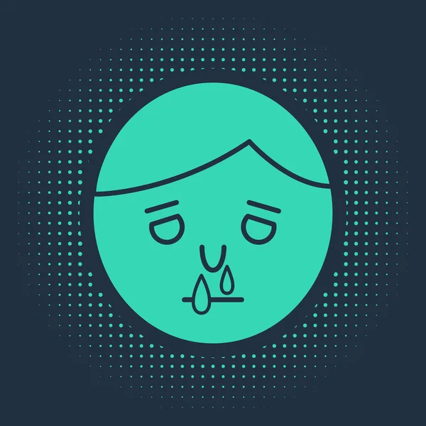 Green Runny nose icon isolated on blue background. Rhinitis symptoms, treatment. Nose and sneezing. Nasal diseases. Abstract circle random dots. Vector Illustration — Stock Vector