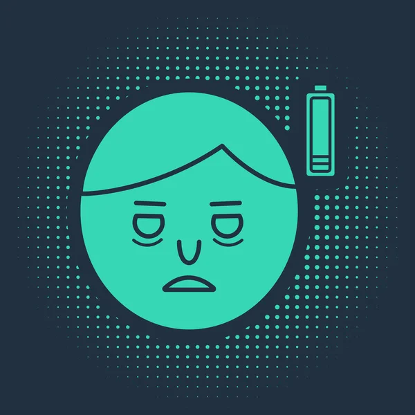 Green Fatigue icon isolated on blue background. No energy. Stress symptom. Negative space. Abstract circle random dots. Vector Illustration — Stock Vector