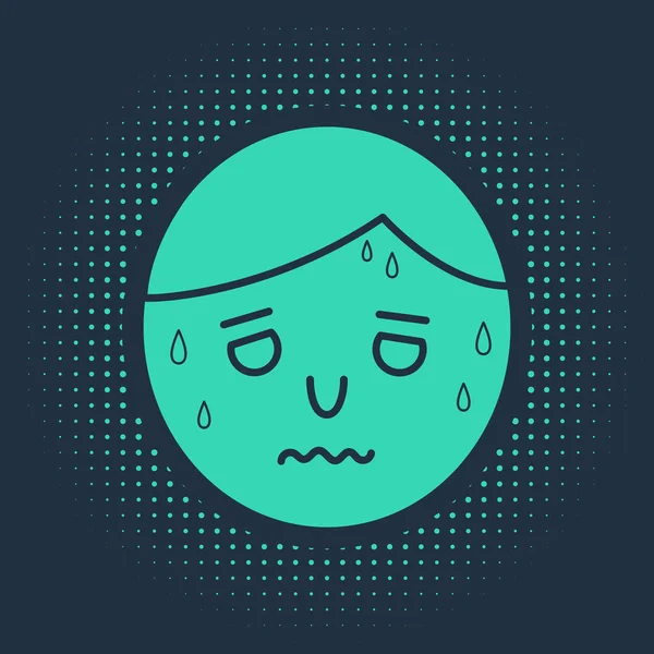 Green Man with excessive sweating icon isolated on blue background. Abstract circle random dots. Vector Illustration — 스톡 벡터