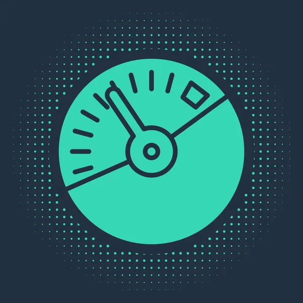 Green Speedometer icon isolated on blue background. Abstract circle random dots. Vector Illustration — 스톡 벡터