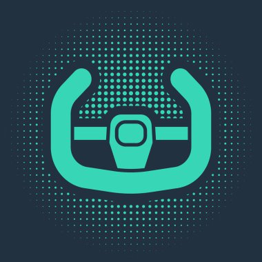 Yeşil Spor direksiyon ikonu mavi arka planda izole edildi. Araba tekeri ikonu. Soyut çember rastgele noktalar. Vektör İllüstrasyonu