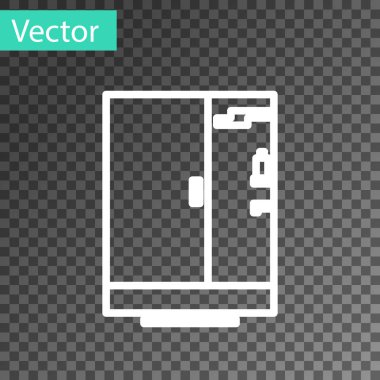 Beyaz çizgi duş kabini simgesi şeffaf arkaplanda izole edildi. Vektör İllüstrasyonu