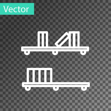 Saydam arkaplanda kitap simgesi olan beyaz çizgi rafı. Raflar işaretli. Vektör İllüstrasyonu