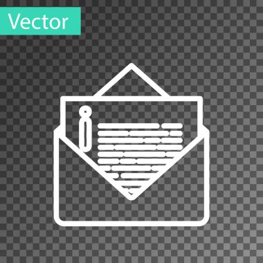 Beyaz çizgi Zarf simgesi şeffaf arkaplanda izole edildi. E- posta mektup sembolü. Vektör İllüstrasyonu