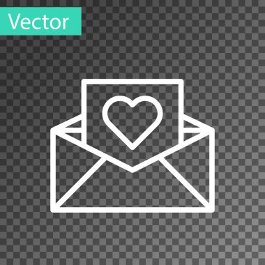 Beyaz çizgi Zarfı, şeffaf arka planda izole edilmiş sevgililer günü kalp ikonu. Mesaj aşkım. Aşk ve romantizm mektubu. Vektör İllüstrasyonu