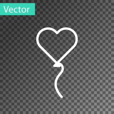 Beyaz çizgi Balonlar, şeffaf arkaplanda izole edilmiş kurdele ikonu ile kalp şeklinde. Sevgililer Günü sembolü. Vektör İllüstrasyonu