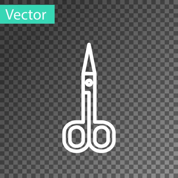 Linha branca Ícone de tesoura isolado em fundo transparente. Sinal de ferramenta de corte. Ilustração vetorial — Vetor de Stock