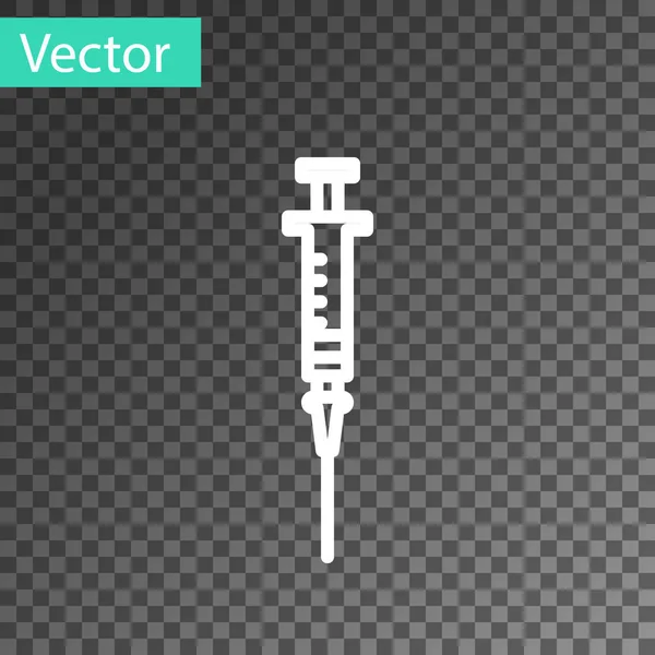 White line Syringe icon isolated on transparent background. Syringe for vaccine, vaccination, injection, flu shot. Medical equipment. Vector Illustration — Stock Vector