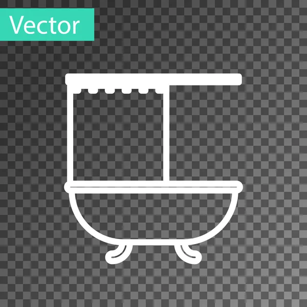 Ligne blanche Baignoire avec rideau de douche ouvert icône isolée sur fond transparent. Illustration vectorielle — Image vectorielle