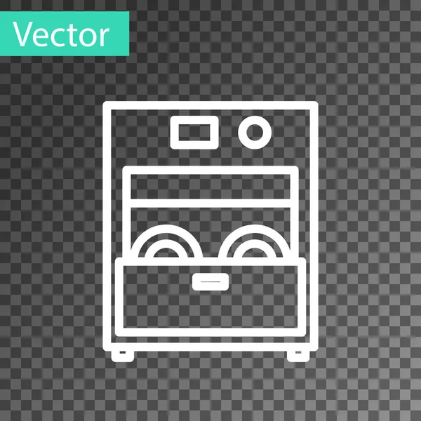 Weiße Linie Geschirrspülmaschine Symbol isoliert auf transparentem Hintergrund. Vektorillustration — Stockvektor