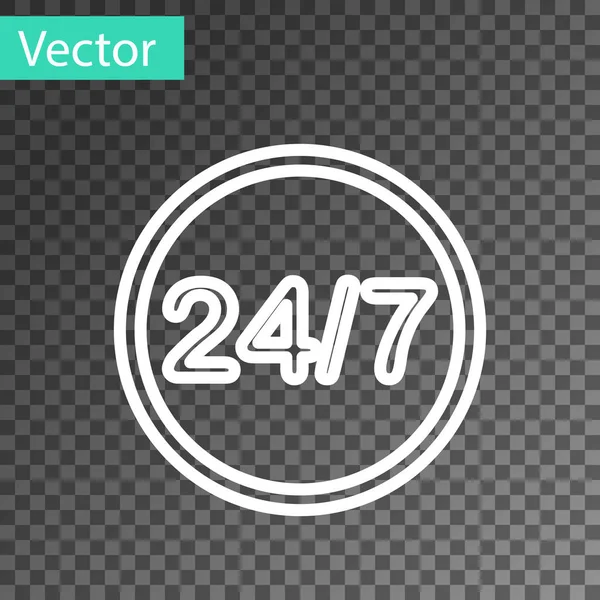 Weiße Zeilenuhr 24 Stunden Symbol isoliert auf transparentem Hintergrund. ganztägige zyklische Ikone. 24 Stunden Service-Symbol. Vektorillustration — Stockvektor