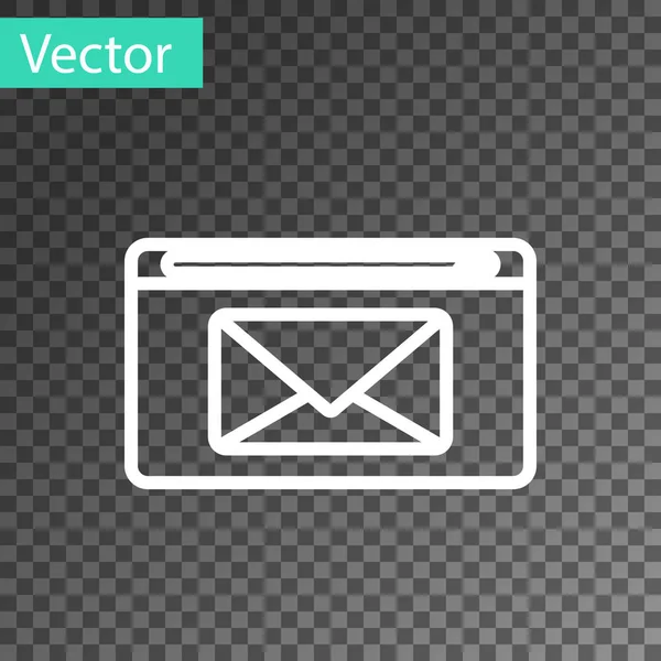 Línea blanca Icono de correo electrónico y correo electrónico aislado sobre fondo transparente. Envolvente símbolo e-mail. Señal de correo electrónico. Ilustración vectorial — Vector de stock