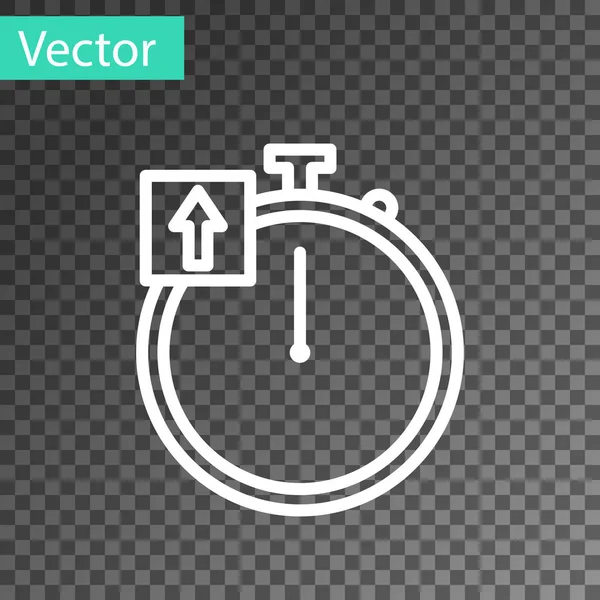 Linha branca ícone Stopwatch isolado em fundo transparente. Sinal do temporizador. Assinatura do cronómetro. Ilustração vetorial — Vetor de Stock