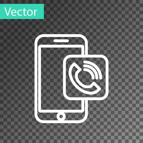Weiße Linie Handy-Anruf-Symbol isoliert auf transparentem Hintergrund. Vektorillustration — Stockvektor