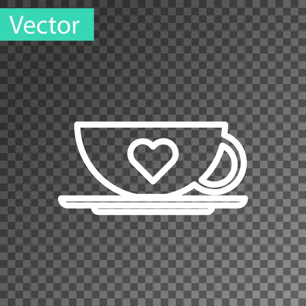 Linha branca Copo de café e ícone do coração isolado em fundo transparente. Café par para os amantes no Dia dos Namorados. Ilustração vetorial — Vetor de Stock