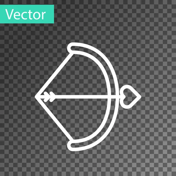 Linha branca Ícone de arco e seta isolado em fundo transparente. Símbolo do Cupido. Um sinal de amor. Conceito do dia dos namorados. Ilustração vetorial — Vetor de Stock