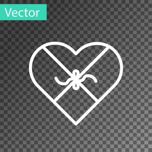 Línea blanca Caramelo en forma de corazón caja y arco icono aislado sobre fondo transparente. Día de San Valentín. Ilustración vectorial — Vector de stock