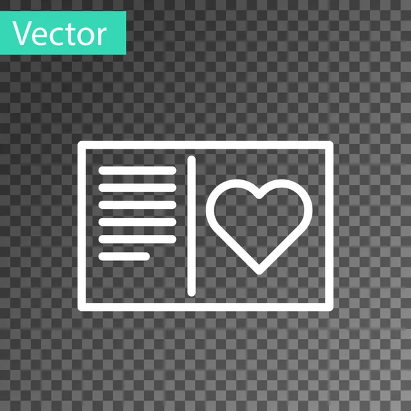 Volante de San Valentín de línea blanca con icono del corazón aislado sobre fondo transparente. Plantilla de cartel de celebración para invitación o tarjeta de felicitación. Ilustración vectorial — Vector de stock