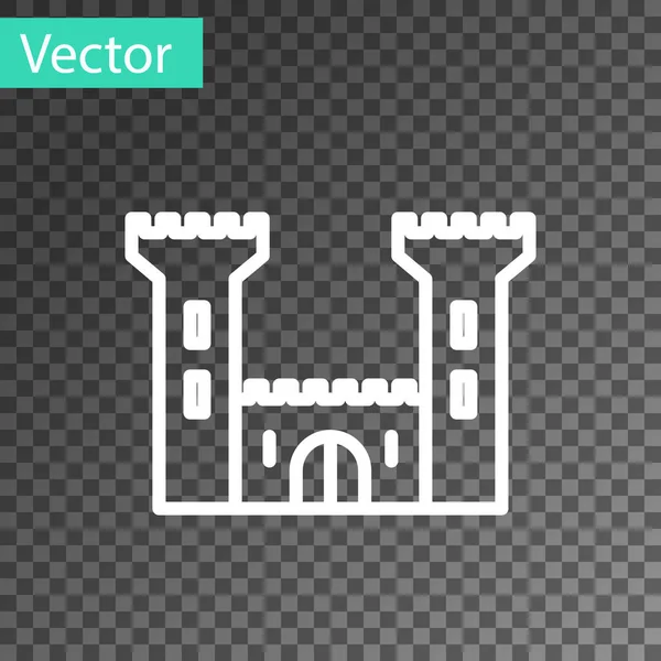 Ligne blanche icône du château isolé sur fond transparent. Panneau de forteresse. Illustration vectorielle — Image vectorielle