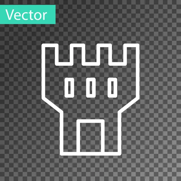 Weiße Linie Burgturm Symbol isoliert auf transparentem Hintergrund. Festungszeichen. Vektorillustration — Stockvektor