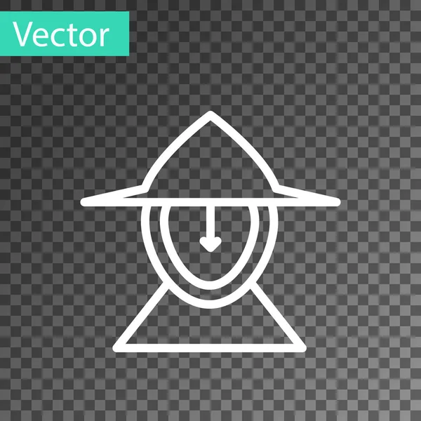 Línea blanca Casco de hierro medieval para la cabeza icono de protección aislado sobre fondo transparente. Ilustración vectorial — Vector de stock