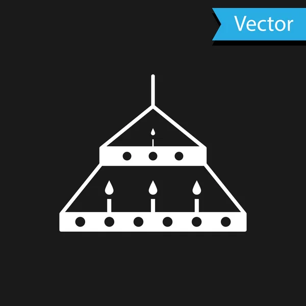 Lustre de aço maciço branco com velas no ícone medieval isolado no fundo preto. Ilustração vetorial — Vetor de Stock