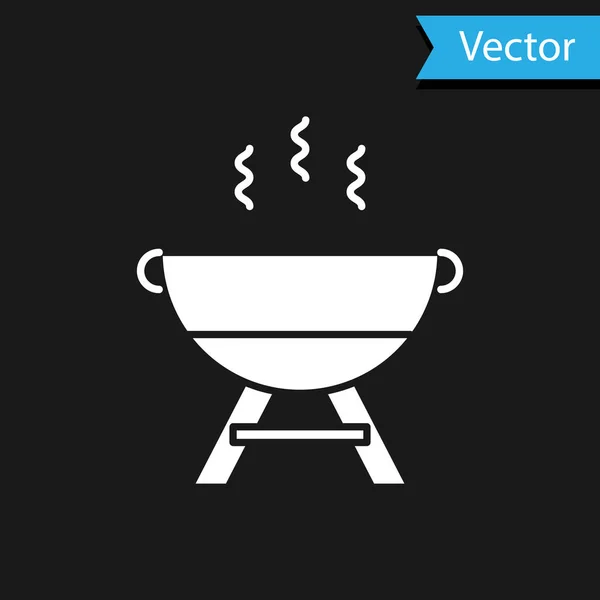 Icono de parrilla de barbacoa blanca aislado sobre fondo negro. Fiesta a la parrilla. Ilustración vectorial — Vector de stock