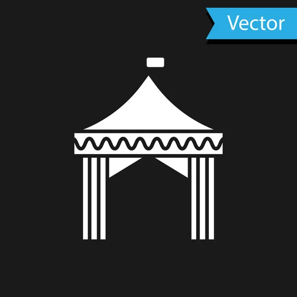 Icono de tienda de campaña blanca aislado sobre fondo negro. Carnaval tienda de campaña. Parque de atracciones. Ilustración vectorial — Vector de stock