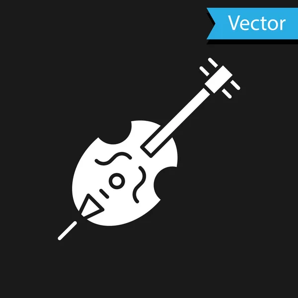 Icono de violín blanco aislado sobre fondo negro. Instrumento musical. Ilustración vectorial — Vector de stock